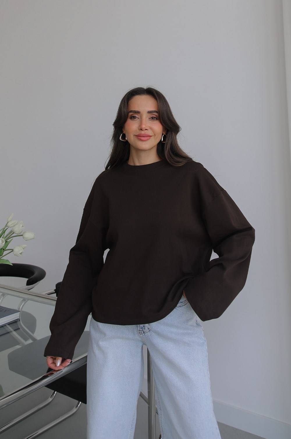 Flared Sleeve Basic Sweatshirt — photograph 2