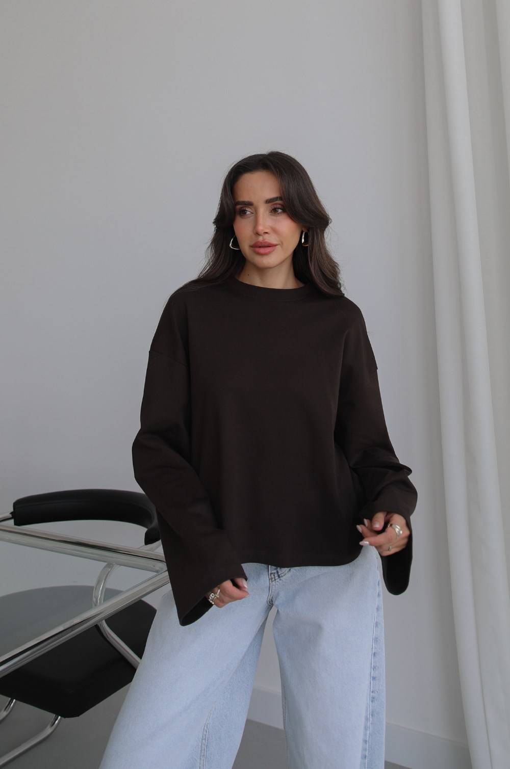 Flared Sleeve Basic Sweatshirt — photograph 1