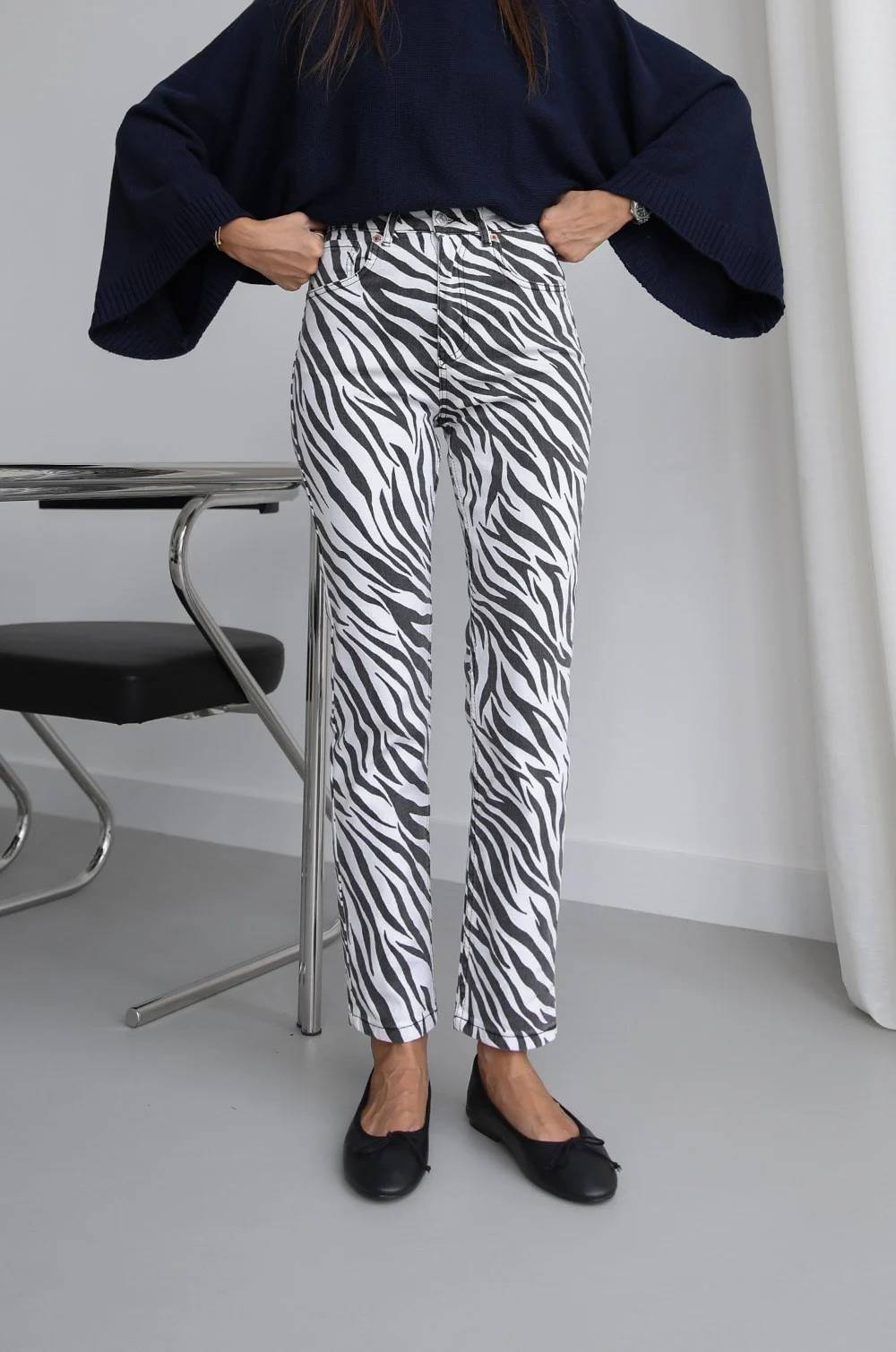Zebra Print Boyfriend Fit Jeans