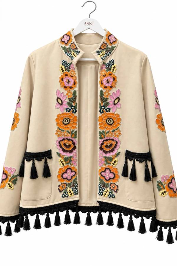 Stone Padded Embroidery Beaded Detail Jacket