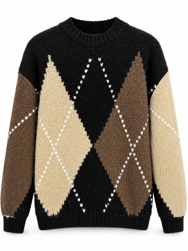 High Neck Oversized Argyle Knit Jumper
