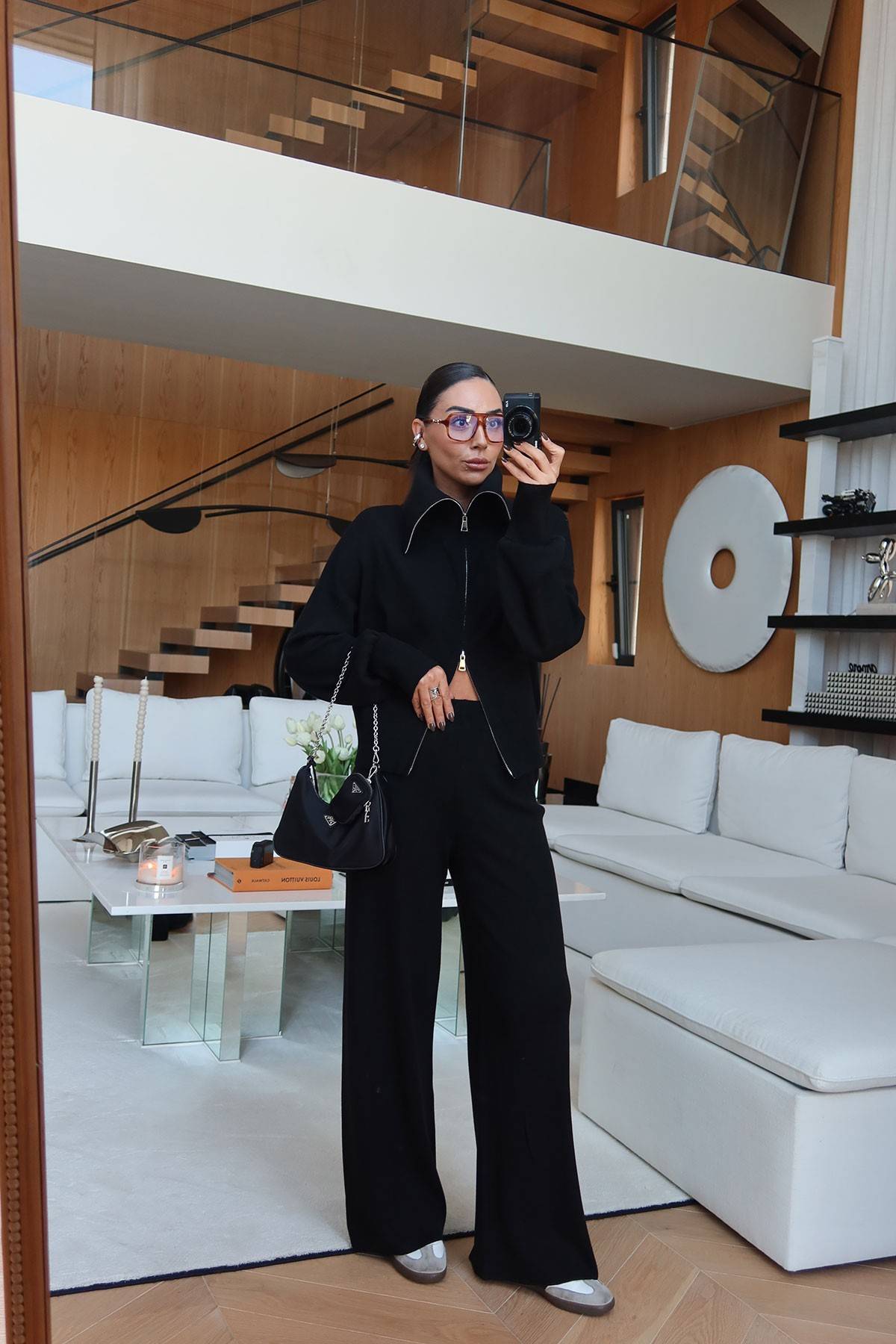 High Neck Zip Knit Cardigan And Trousers Set