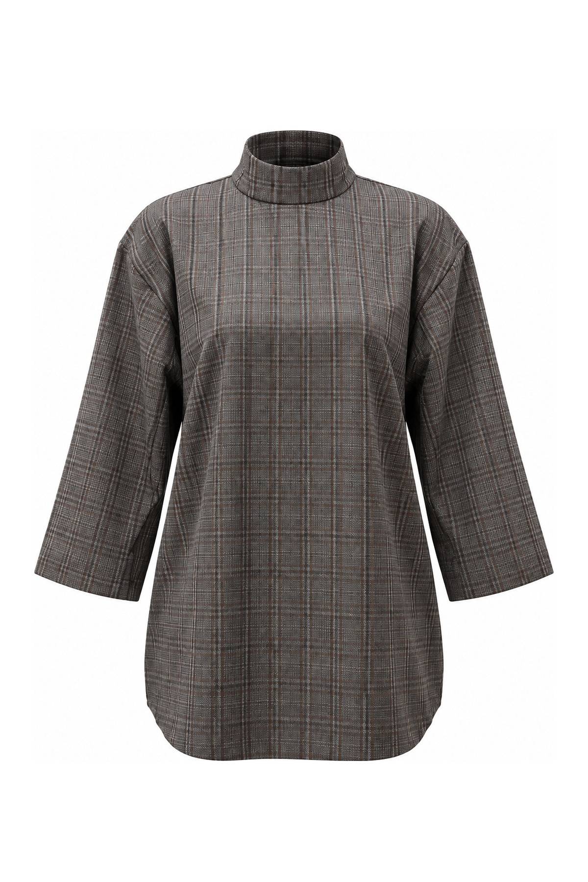 Shoulder Padded High Neck Ekoseli Blouse — photograph 2
