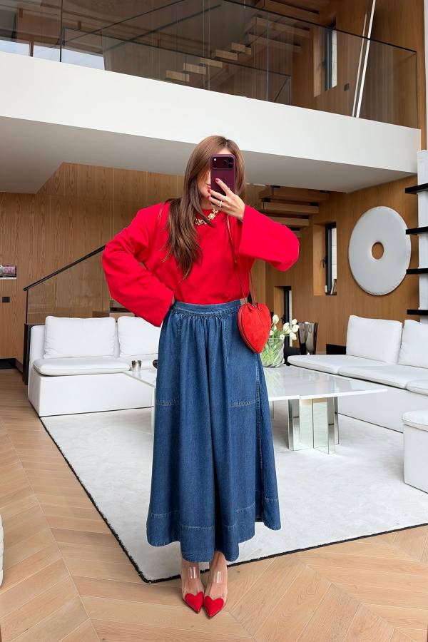 Side Pocket Oversized Denim Skirt