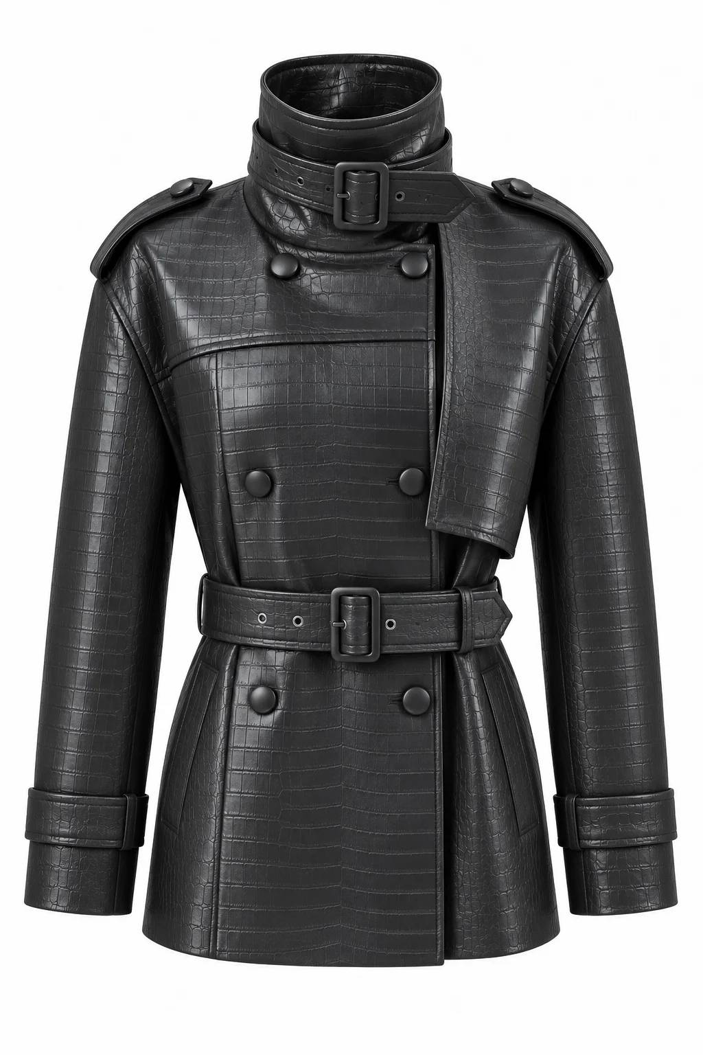Black Croc Textured Leather Jacket — photograph 2