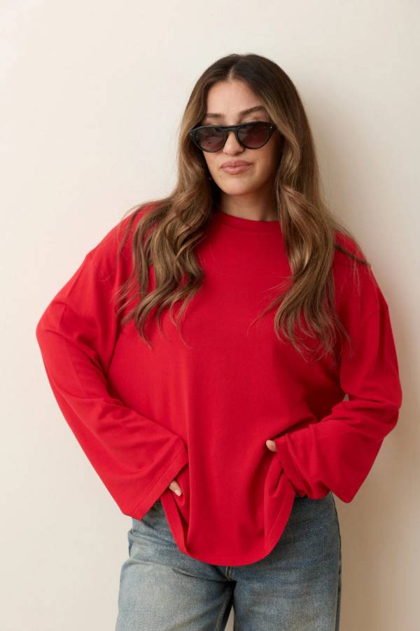 Crew Neck Oversized Flared Sleeve Knit