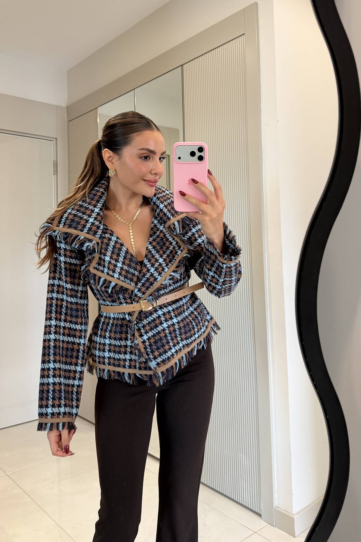 Elise Belted Tassel Detail Tweed Jacket