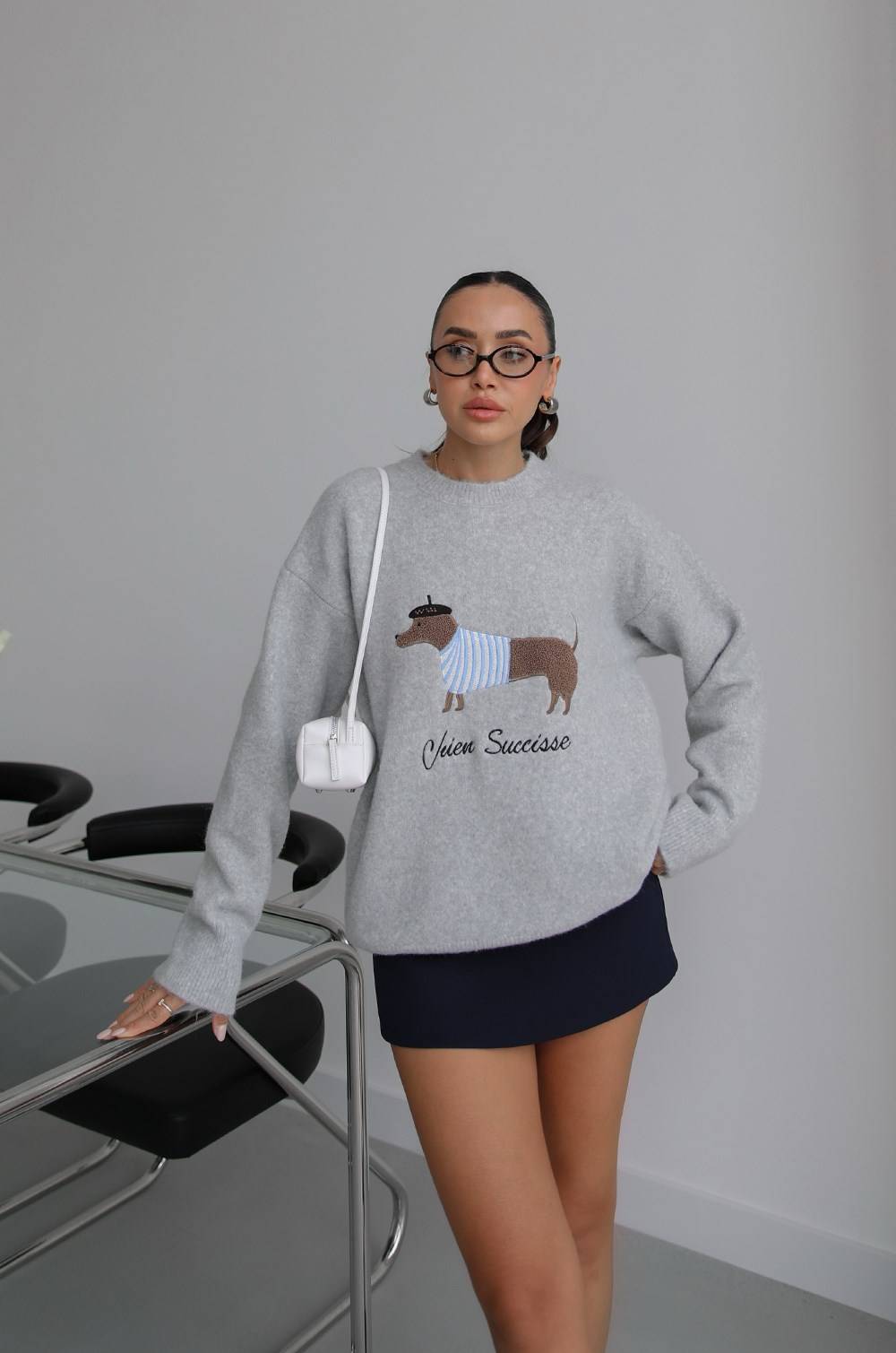 Dog Embroidered Soft Knit Jumper — photograph 2