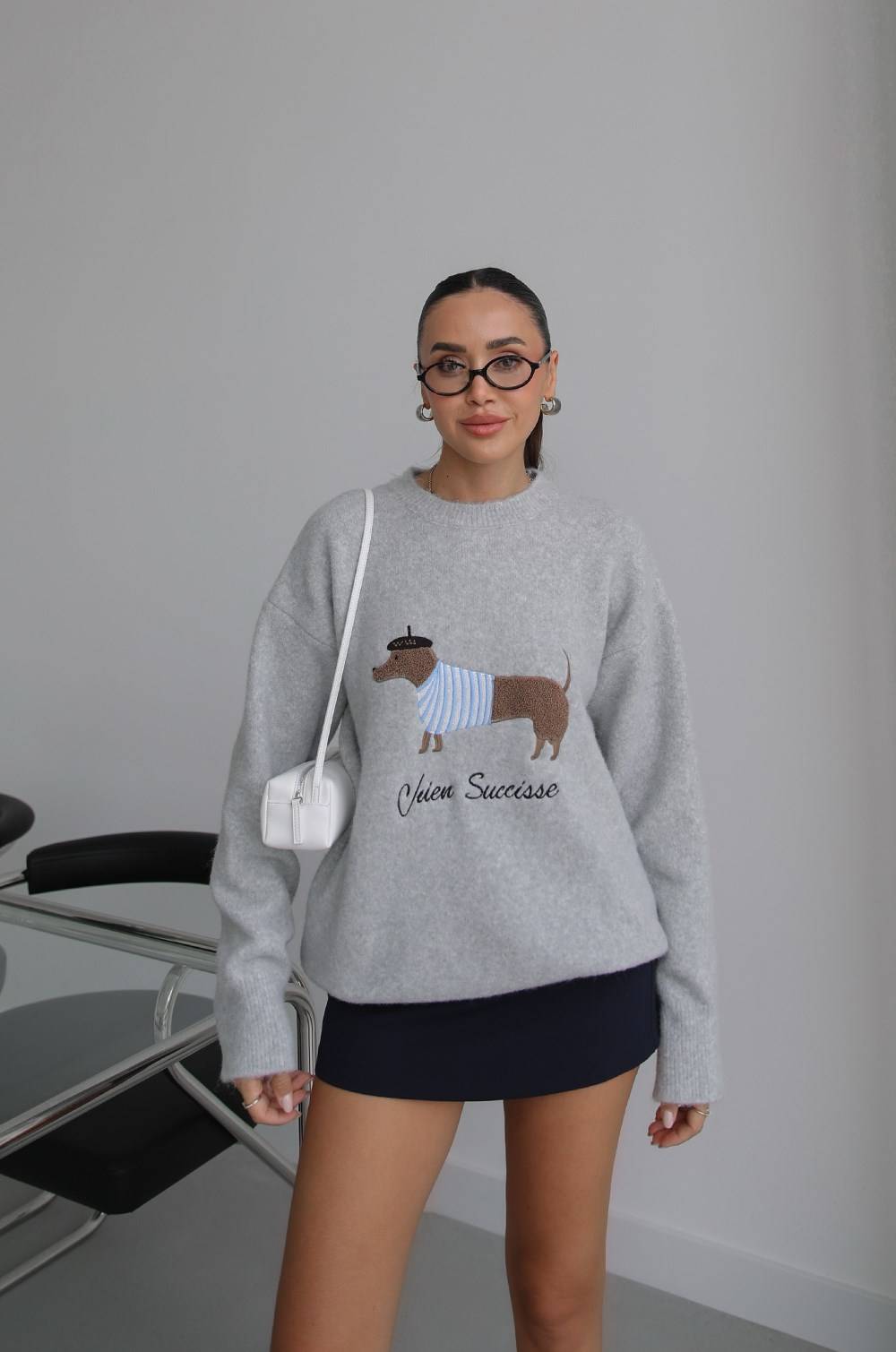 Dog Embroidered Soft Knit Jumper — photograph 1