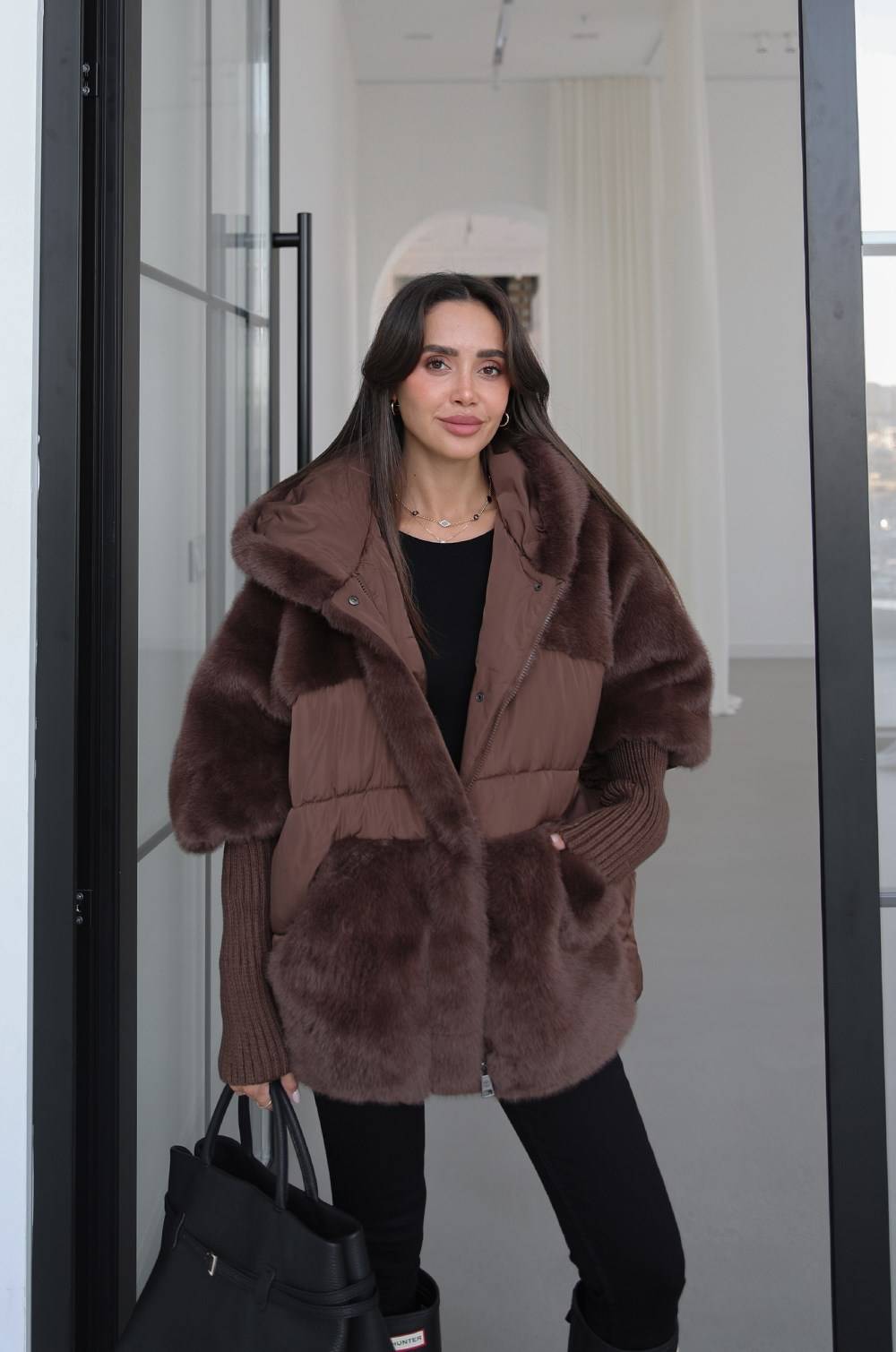 Fur Panel Detail Coat