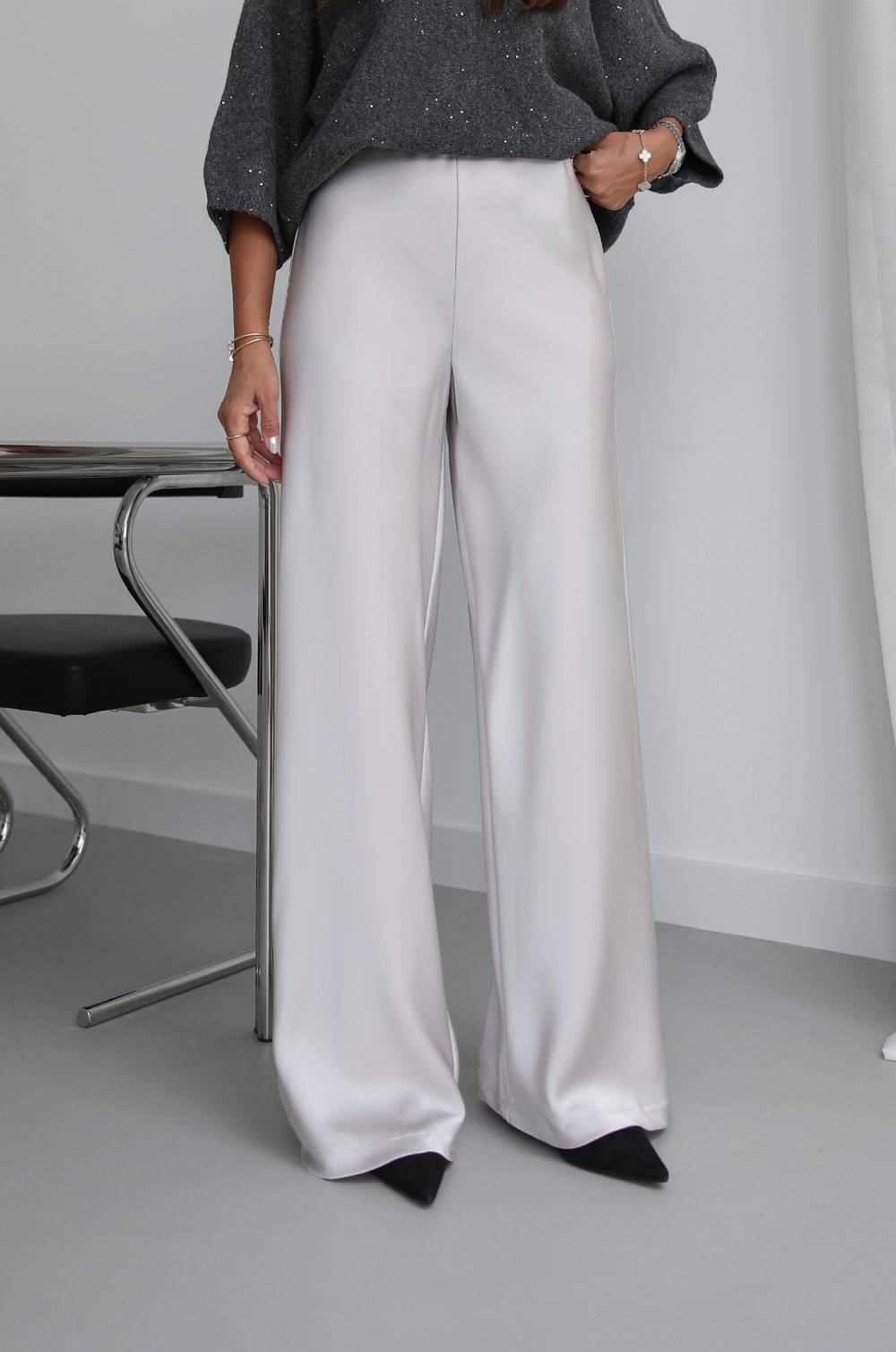 Flowing Satin Wide Leg Trousers — photograph 2