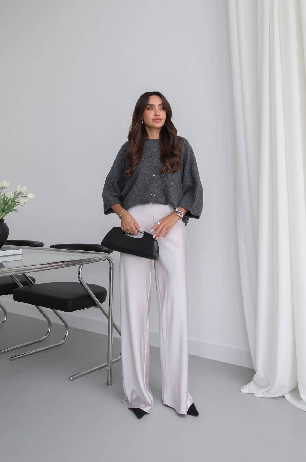 Flowing Satin Wide Leg Trousers — photograph 3