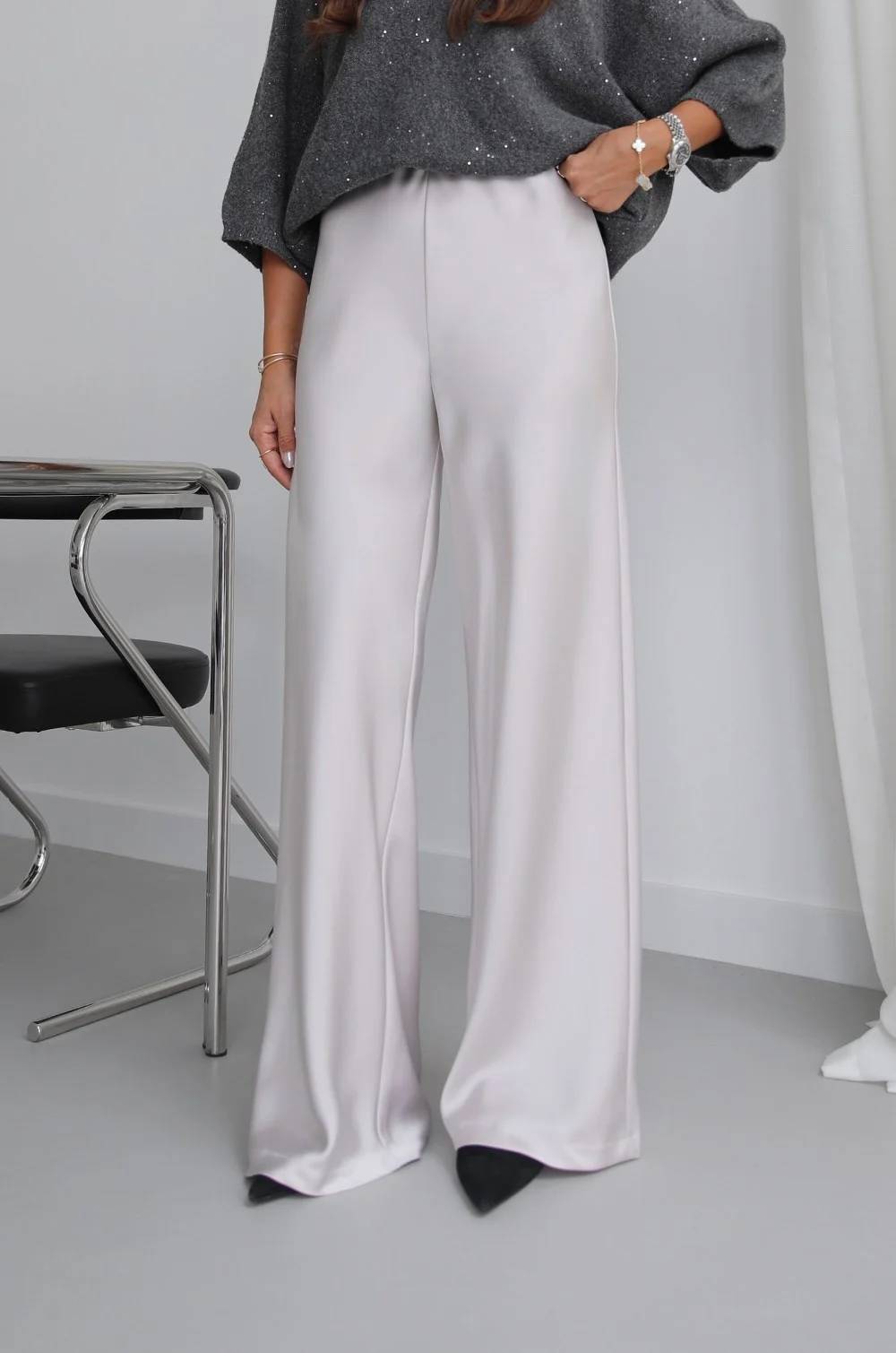 Flowing Satin Wide Leg Trousers — photograph 4