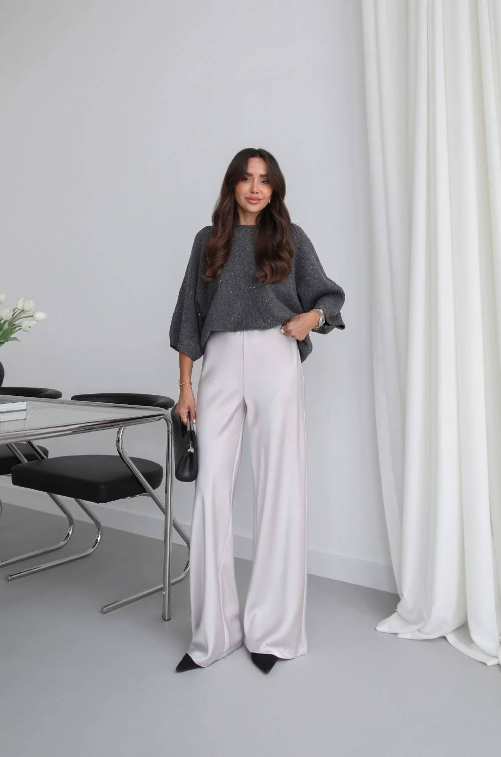 Flowing Satin Wide Leg Trousers — photograph 1