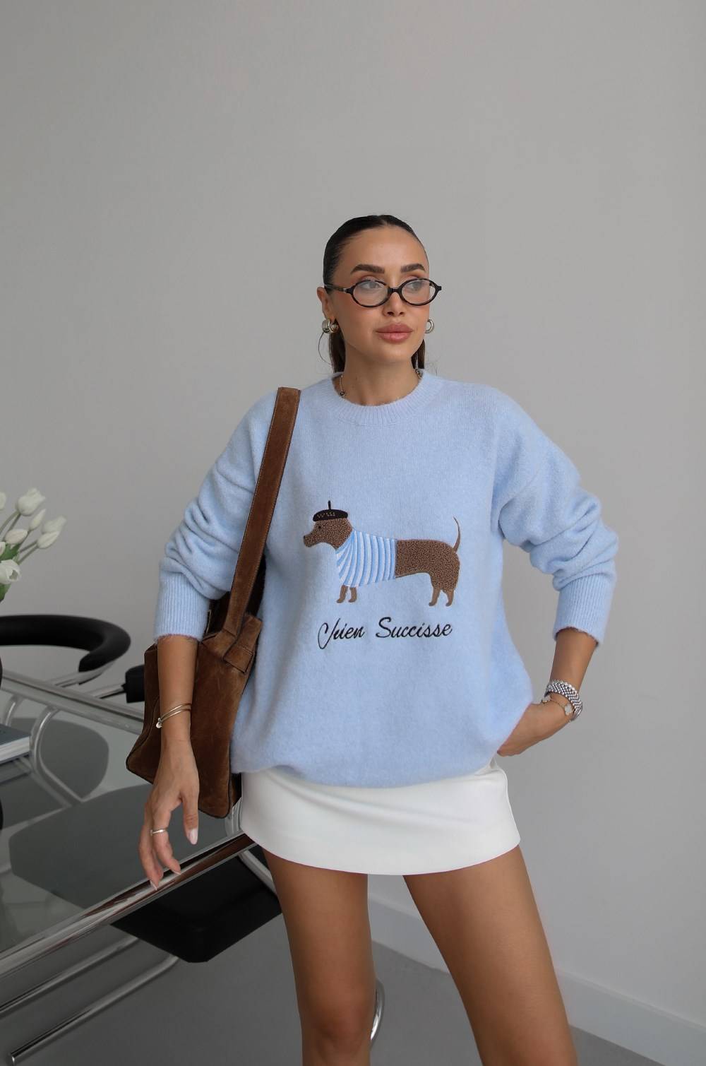 Dog Embroidered Soft Knit Jumper — photograph 4