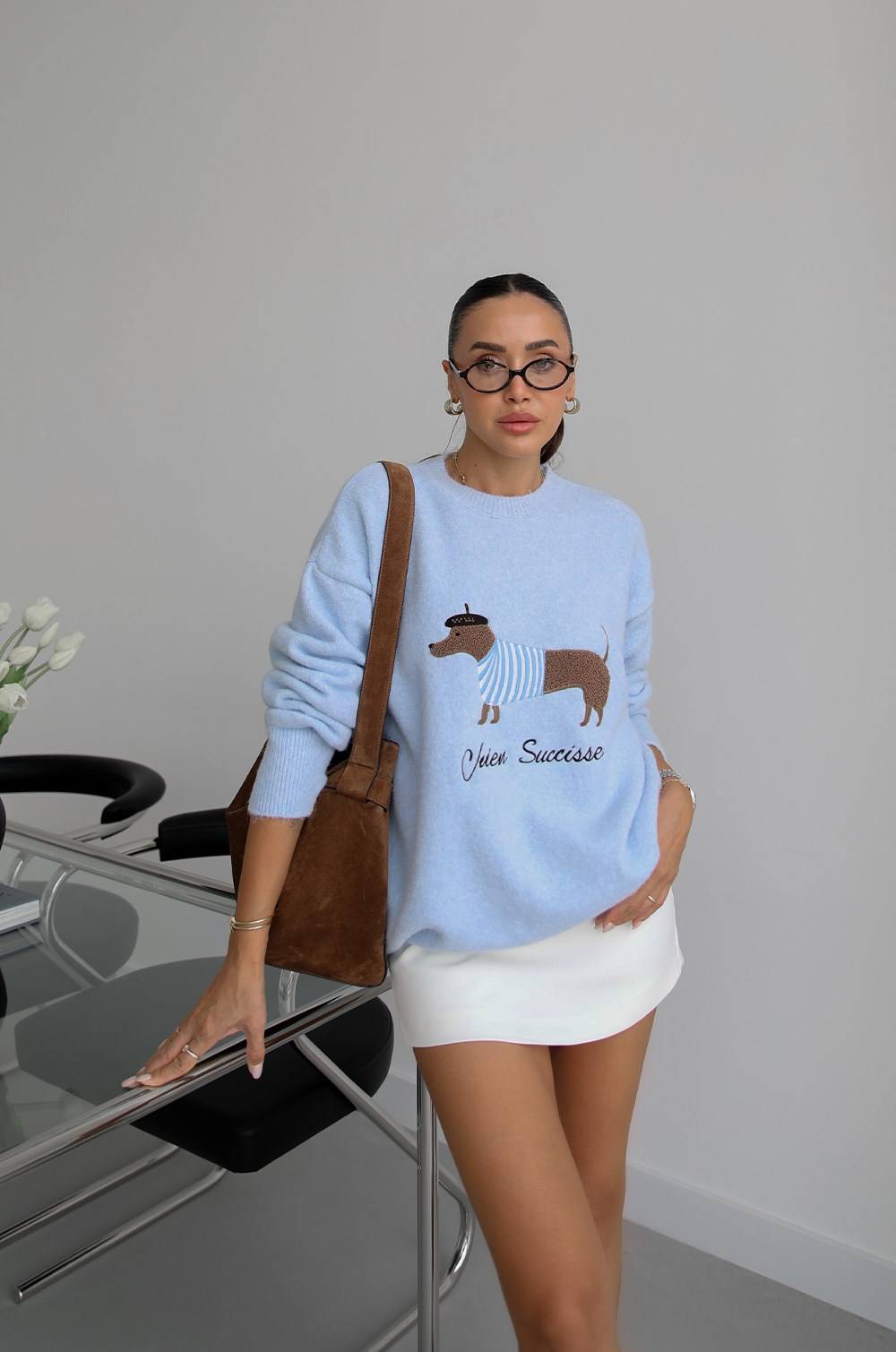 Dog Embroidered Soft Knit Jumper — photograph 1