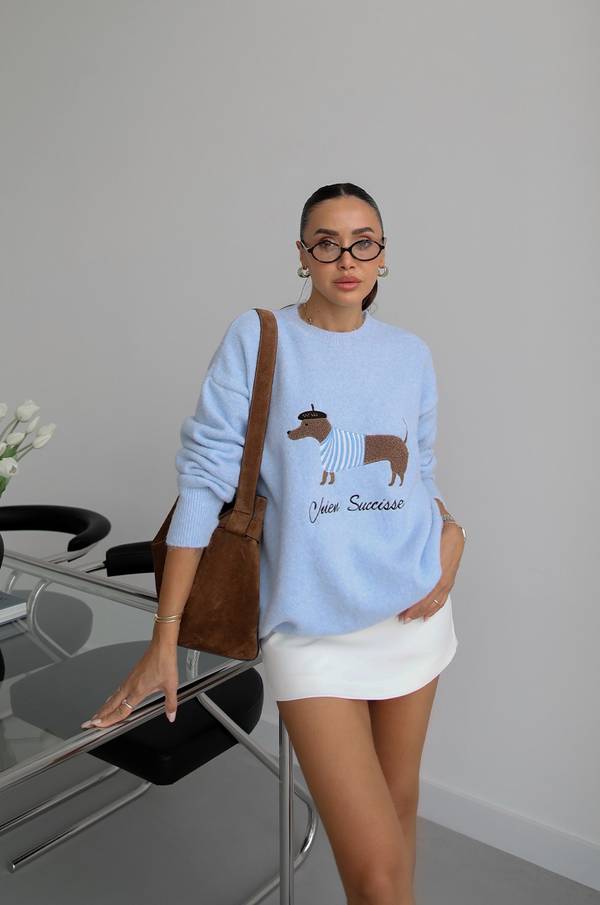 Dog Embroidered Soft Knit Jumper