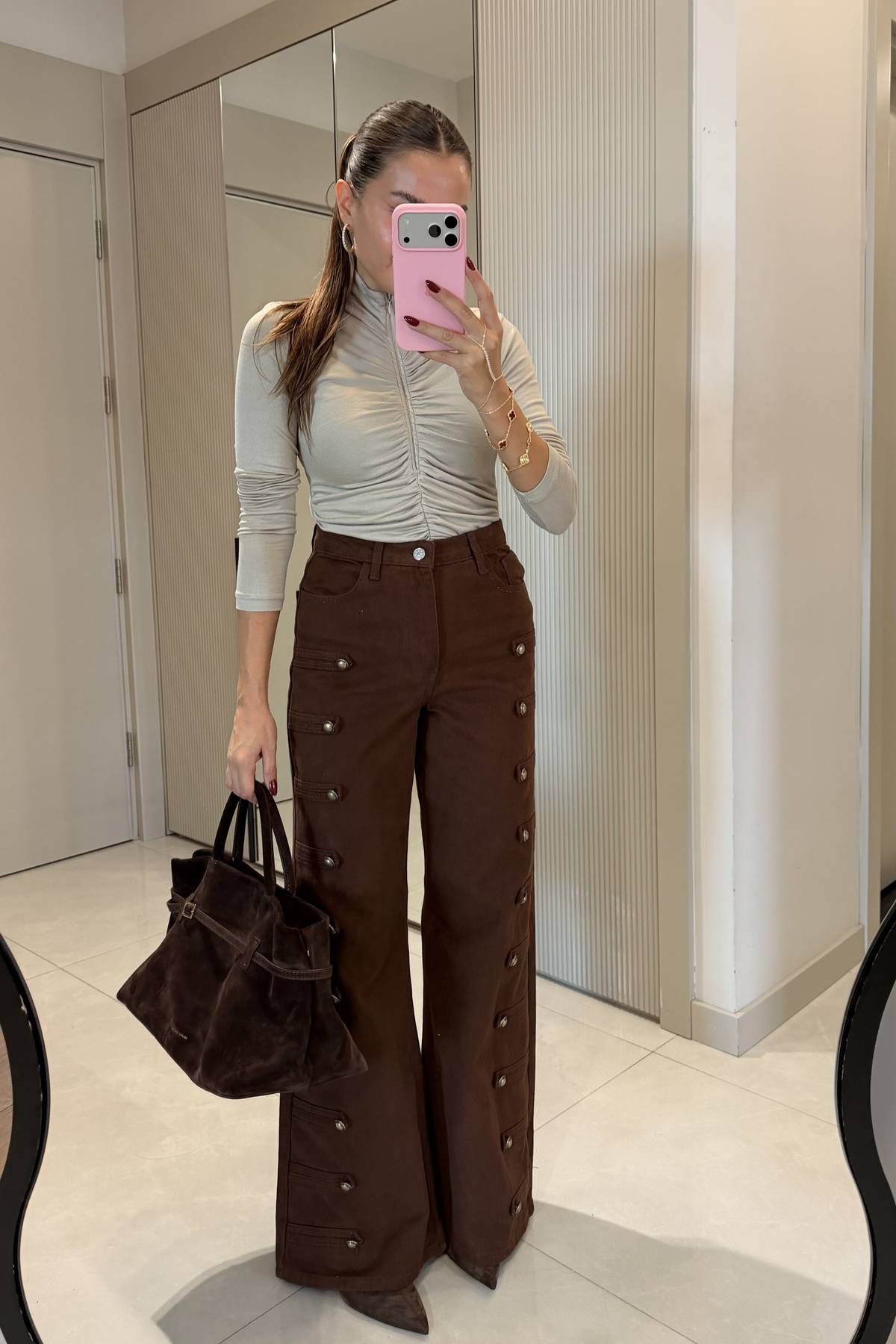Evelyn Brown Epaulette Palazzo Trousers — photograph 2