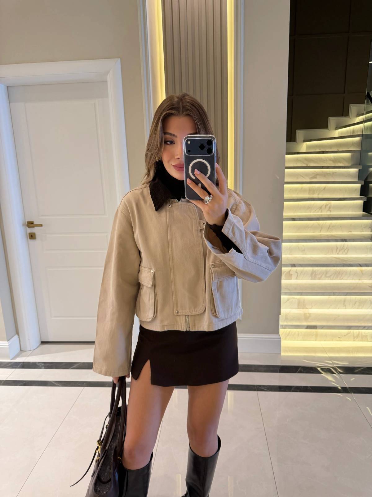 Velvet Collar Gabardine Jacket
