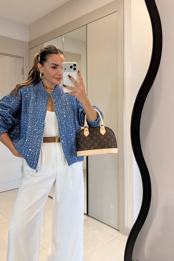 Rebecca Navy Sequinned Zip Jacket