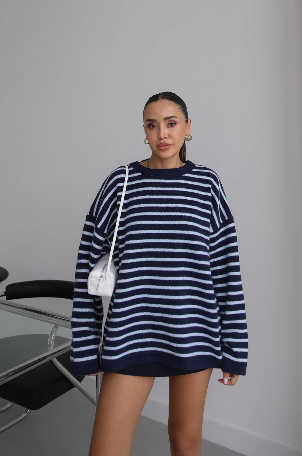 Navy Noyan Oversized Striped Knit Jumper — photograph 2