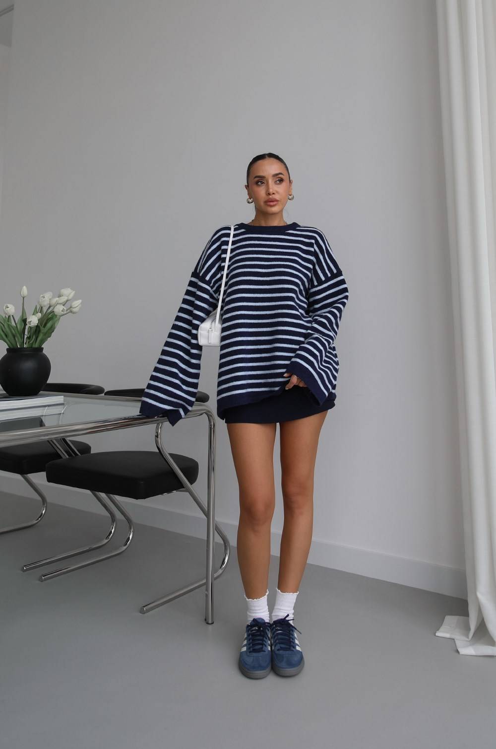 Navy Noyan Oversized Striped Knit Jumper — photograph 3
