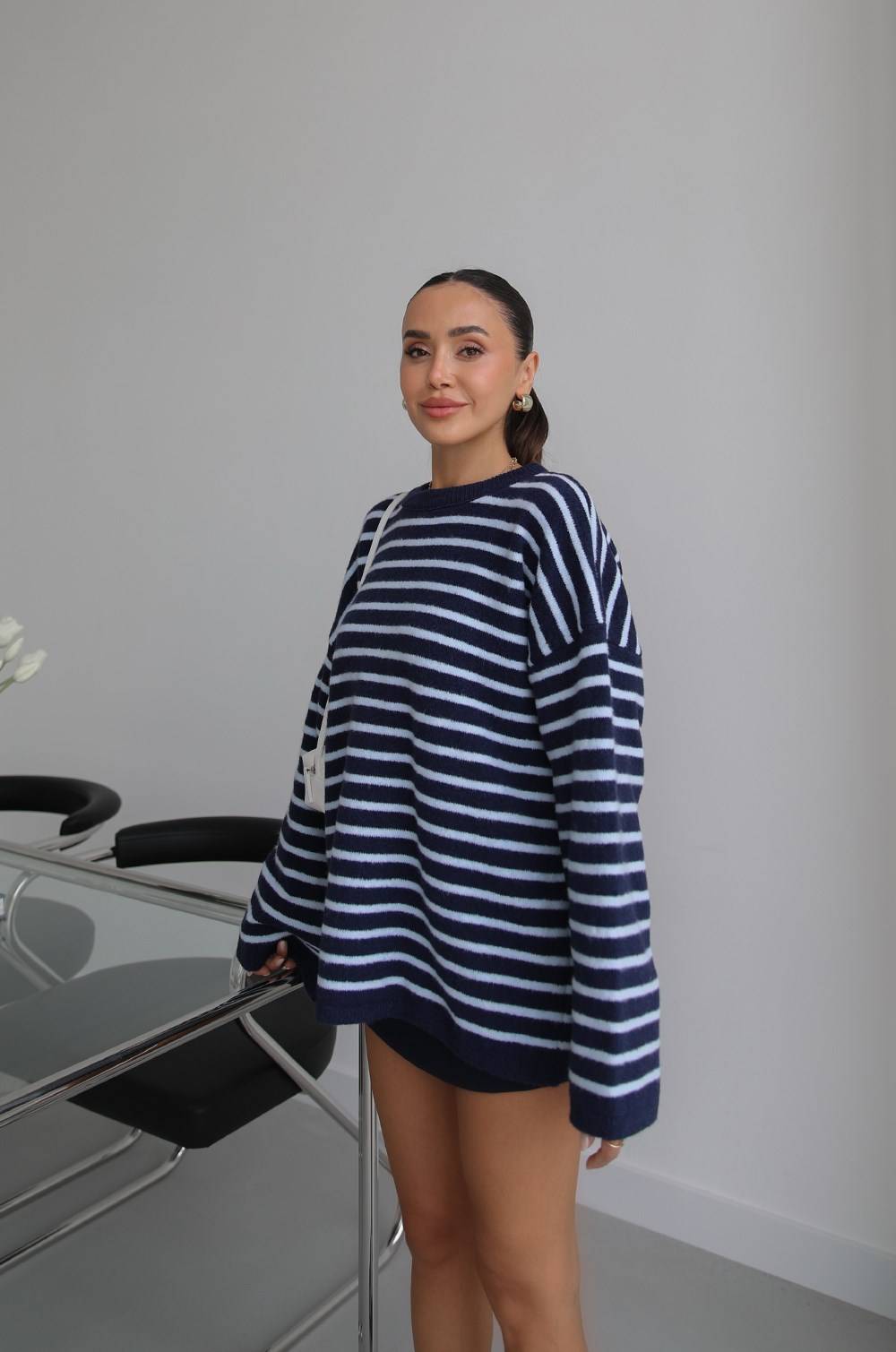 Navy Noyan Oversized Striped Knit Jumper — photograph 4