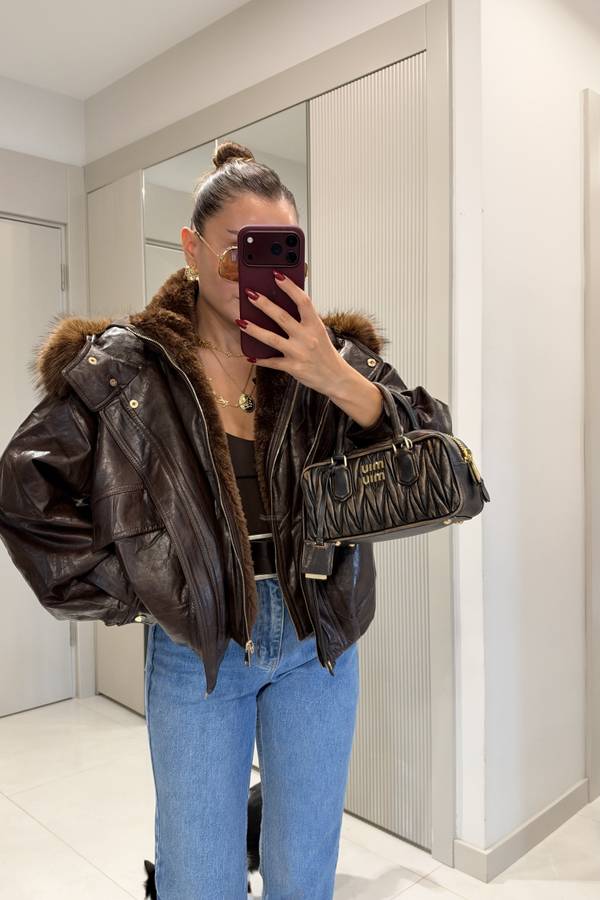 Martes Fur Hooded Premium Leather Coat